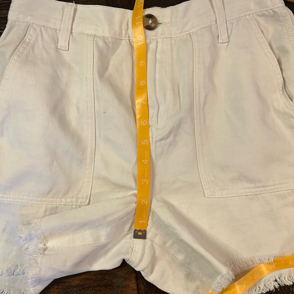Aerie High Waist White Linen Blend Frayed Shorts - Picture 7 of 10